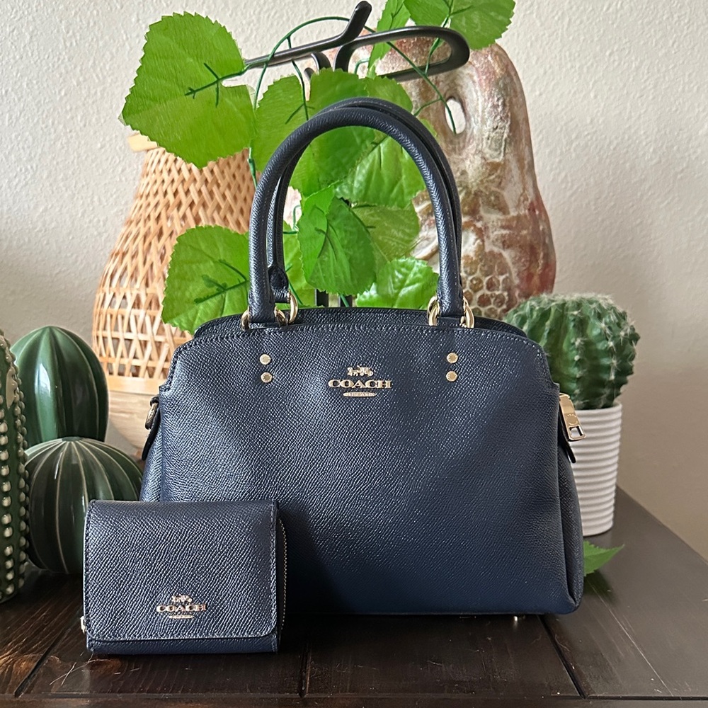 Coach Mini Lillie Carryall Satchel Navy and Wallet Set